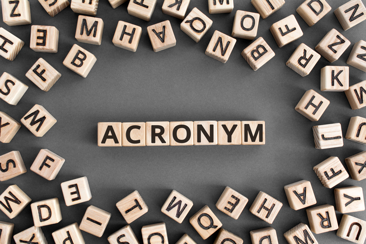 acronym - word from wooden blocks with letters